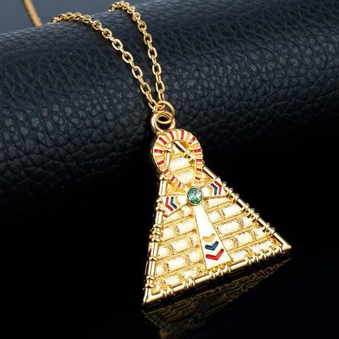Gold Egyptian Pyramid Ankh Necklace