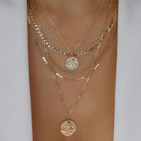 Bohemia Multilayer Moon Gold Color Pendant Necklaces