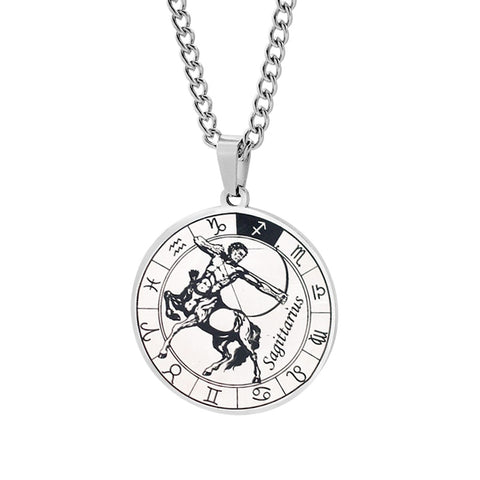 Zodiac Pendant Necklace Men Women Horocope Jewelry