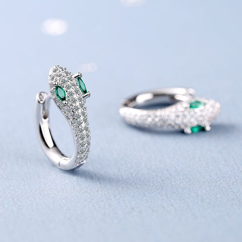 Nafplio 925 Sterling Silver Luxury Earring Snake Emerald Stone