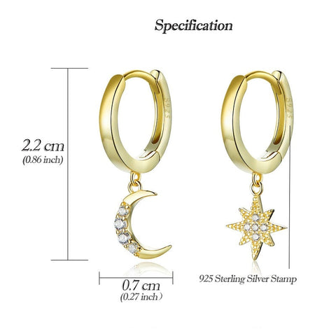 Refined Radiance 925 Sterling Silver Moon and Star, Gold Plated 18k