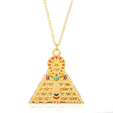Gold Egyptian Pyramid Ankh Necklace