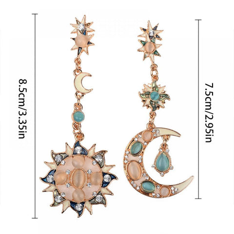 Yushu Bohemian Star Sun Moon Rhinestone Crystal Earrings