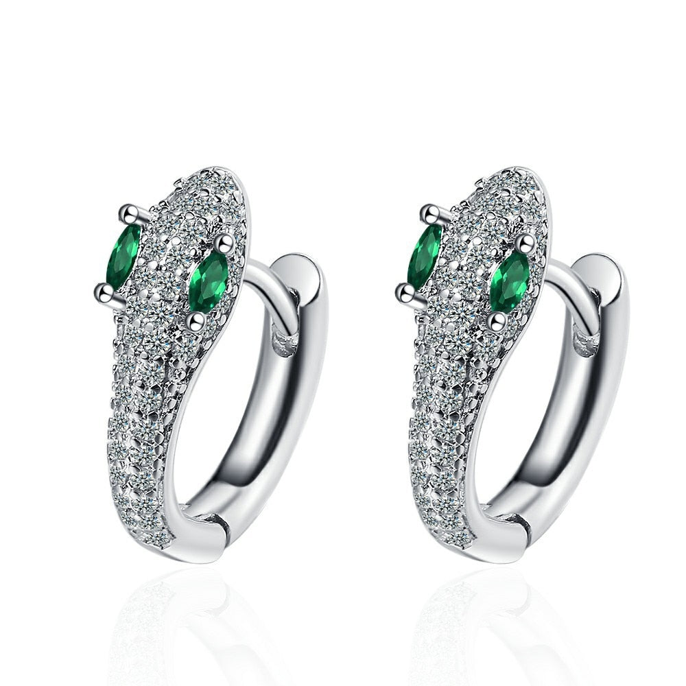 Nafplio 925 Sterling Silver Luxury Earring Snake Emerald Stone