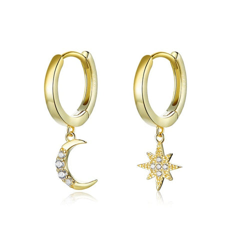 Refined Radiance 925 Sterling Silver Moon and Star, Gold Plated 18k