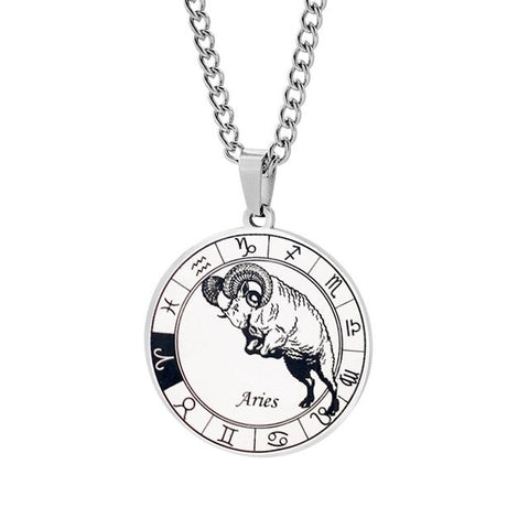 Zodiac Pendant Necklace Men Women Horocope Jewelry