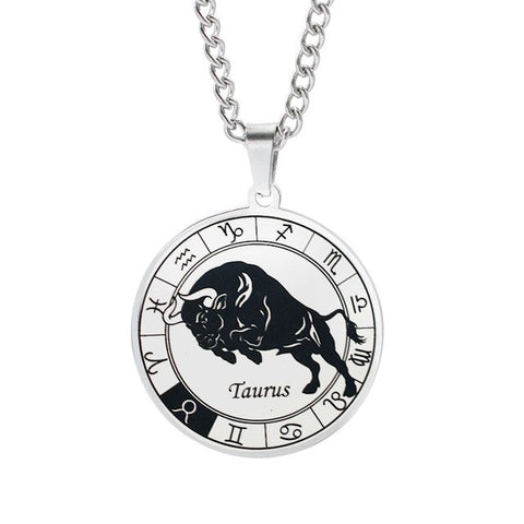 Zodiac Pendant Necklace Men Women Horocope Jewelry